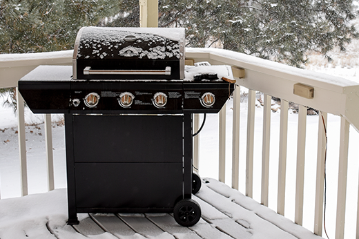 Grill on the porch in the winter