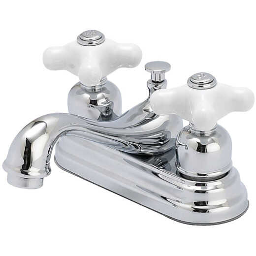 Home Impressions Chrome 2-Handle Cross Knob 4 In. Centerset Bathroom Faucet with Pop-Up
